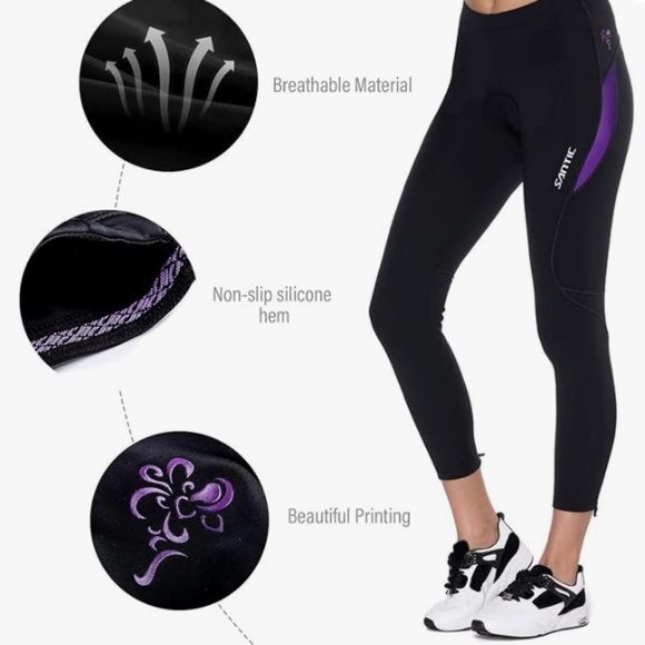 Santic Women's Bike Pants Cycling Tights 4D Padded Parmi Black / Purple - Small - Picture 6 of 8